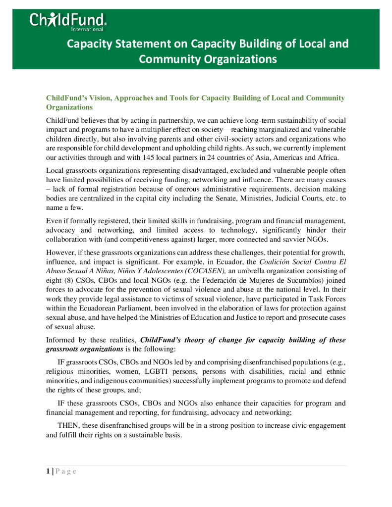 Capacity Statement on Capacity Building of Local and  Community Organizations