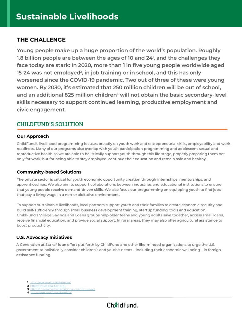 ChildFund Sustainable Livelihoods