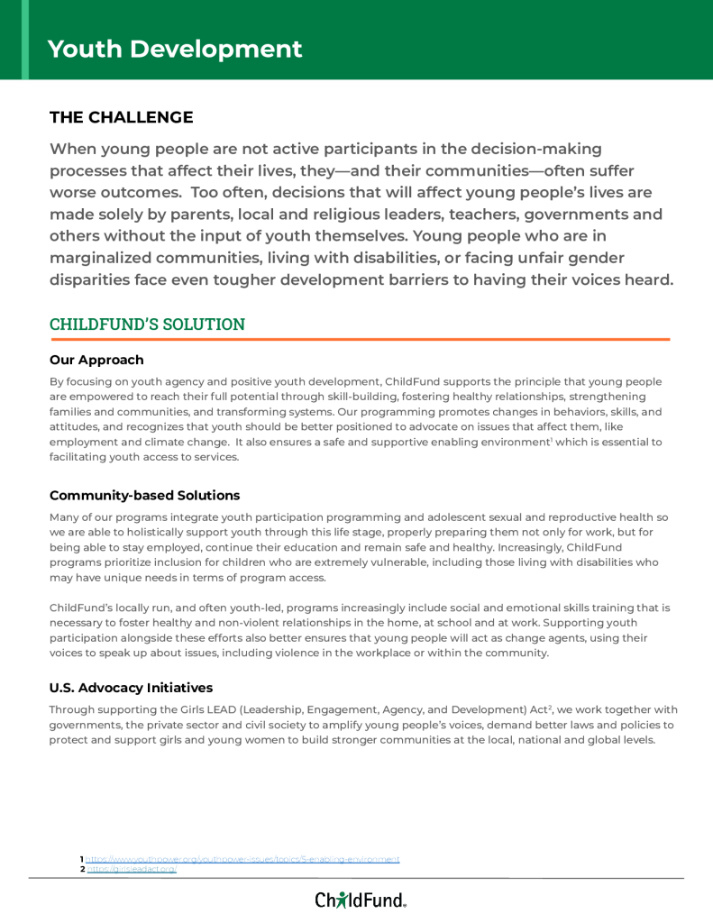 ChildFund Youth Development Overview