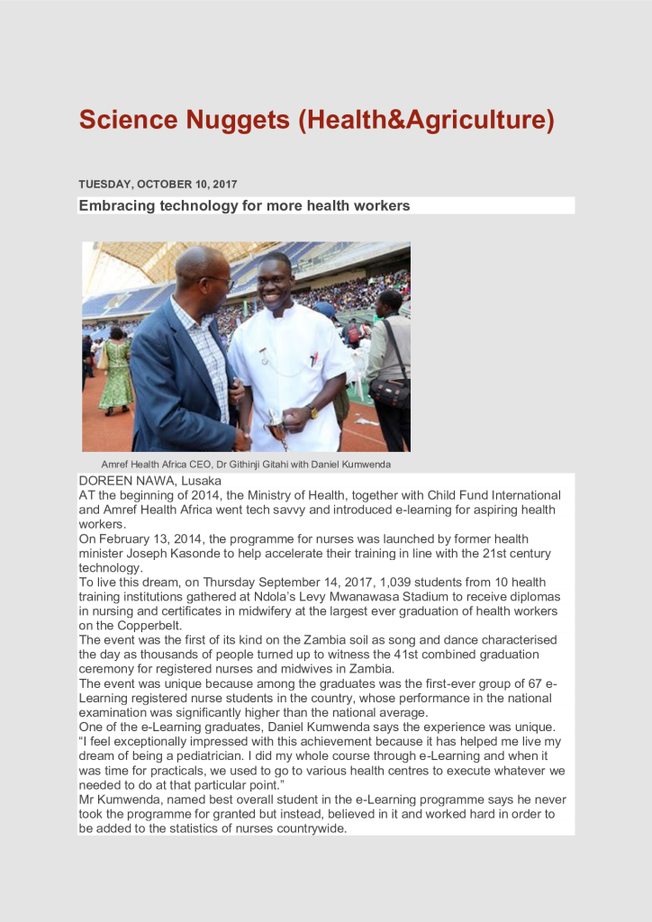 Report on the First Graduation Ceremony for the Zambia Nurse and Life Skills Training Project